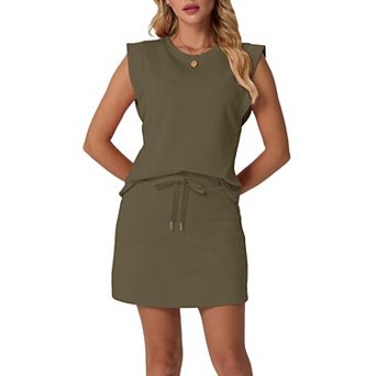 Womens 2 pc Cap Sleeve Top And Tennis Skort Set With Pockets
