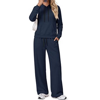 Womens 2 pc Hoodie and Wide Leg Pants Lounge Set Soft Stretch Travel Outfit