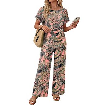 Womens 2 pc Summer Matching Set Pleated Lounge Beach Vacation Outfit