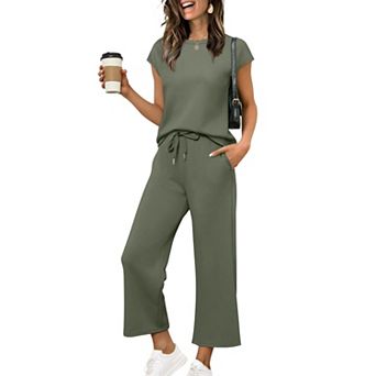 2 pc Womens Summer Vacation Outfits Cap Sleeve Tops Lounge Beach Set