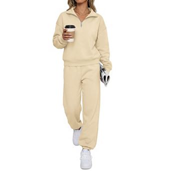 Womens 2 pc Fleece Lounge Set Half Zip Sweatshirt Jogger Pants