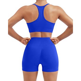 Women 2 pc Workout Sets Sports Bra High Waisted Biker Shorts
