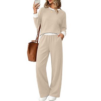 2 pc Womens Lounge Sets Knit Wide Leg Travel Vacation Outfits