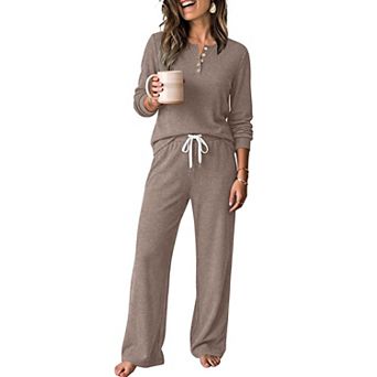 2 pc Womens Ultra Soft Button Down Pajama Lounge Set Fall Winter