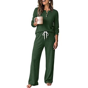 2 pc Womens Ultra Soft Button Down Pajama Lounge Set Fall Winter