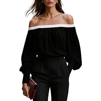 Women's Off-Shoulder Lantern Sleeve Long-Sleeve Top