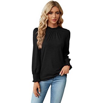 Women's Lace Trim Collar Long-Sleeve Loose T-Shirt Top