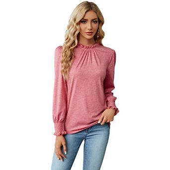 Women's Lace Trim Collar Long-Sleeve Loose T-Shirt Top