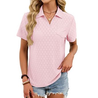 Women's Short Sleeve Collared Polo T-Shirt With Front Pocket