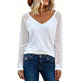 Women's Long-Sleeve Striped V-Neck Fashion Casual Top