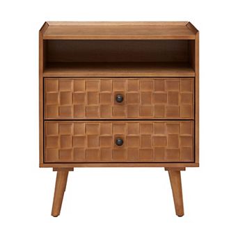KWPZQEB Solid Wood Nightstand with 2 Drawers, USB and AC Charging for Bedroom