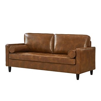 KWPZQEB 74.5" Classic PU Leather Couch, Large Loveseat with Tufted Seat Cushion & Solid Wood Legs