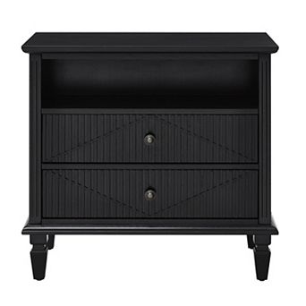 KWPZQEB Rustic Bedside Table with 2 Drawers, Charging Station & Open Shelf for Bedroom