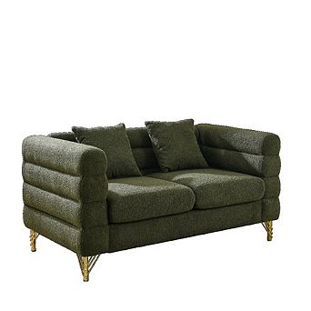 KWPZQEB 60" Modern 2-Seater Fabric Sofa w/ 2 Pillows, Loveseat Sofa w/ Metal Legs for Living Room