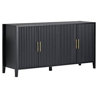 KWPZQEB Modern Wavy 4-Doors Sideboard Buffet Cabinet w/ Metal Handles & Wood Legs for Dining Room