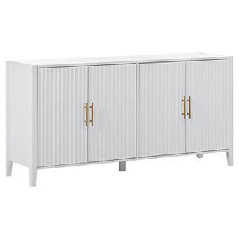 KWPZQEB Modern Wavy 4-Doors Sideboard Buffet Cabinet w/ Metal Handles & Wood Legs for Dining Room