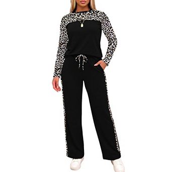 Womens 2 pc Lounge Set Casual Matching Outfit Wide Leg High Waist
