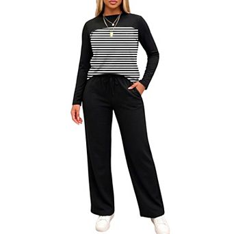 Womens 2 pc Lounge Set Casual Matching Outfit Wide Leg High Waist
