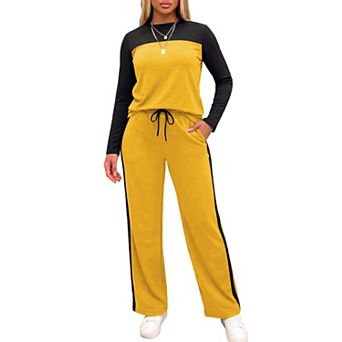 Womens 2 pc Lounge Set Casual Matching Outfit Wide Leg High Waist