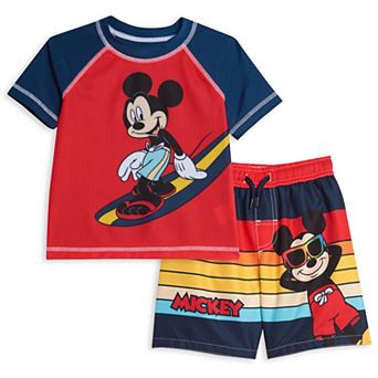 Disney's Mickey Mouse 2 pc Rash Guard and Swim Trunks Set