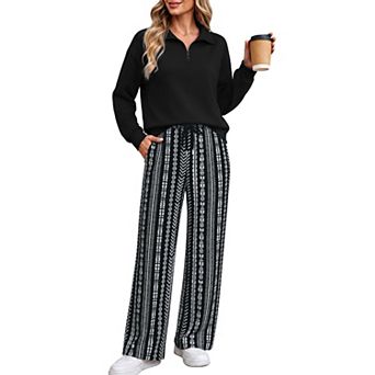 2 pc Womens Half Zip Lounge Set Sweatshirt Sweatpants Casual Fall Outfit