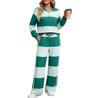 2 pc Womens Half Zip Lounge Set Sweatshirt Sweatpants Casual Fall Outfit