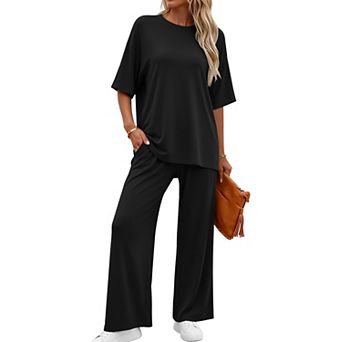 Womens 2 pc Oversized Tee and Pocket Pants Lounge Set