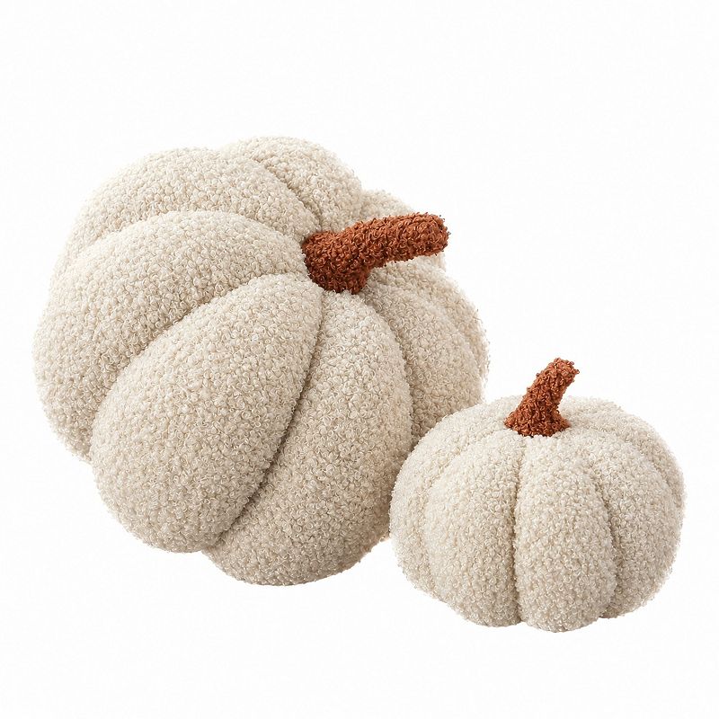 Set of 2 Pumpkin Plush Throw Pillow Teddy Fleece Cushion for Home