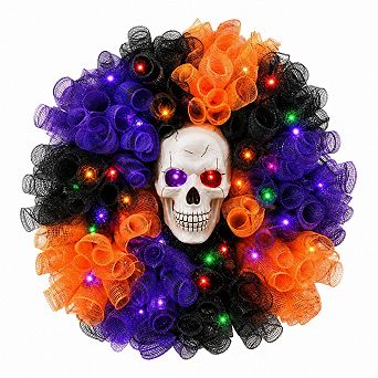 Halloween Wreath Color Changing Lights Skeleton Handcrafted Front Door Decor