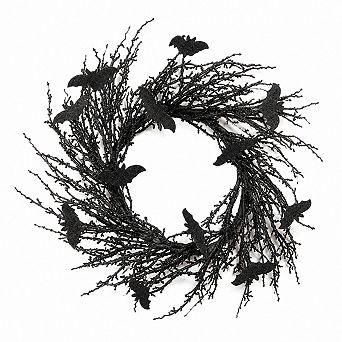 Bat Wreath with Glitter Bats Halloween Front Door Decoration