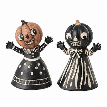 Set of 2 Pumpkin Figurine Retro Gothic Fall Tabletop Decor
