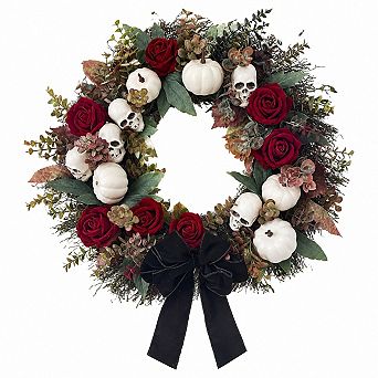 Gothic Wreath with Purple LED Lights for Front Door Halloween Decor
