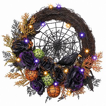 24 Inch Pre-Lit LED Wreath Timer Front Door Wall Home Decor