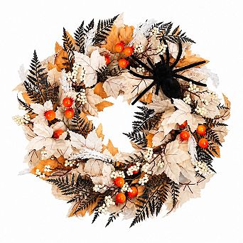 Fall Wreath for Front Door Artificial Pumpkin Maple Leaves Pine Cones