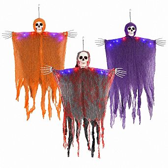 3-Pack Hanging Skeleton Ghost Decorations with 8 Modes Lights
