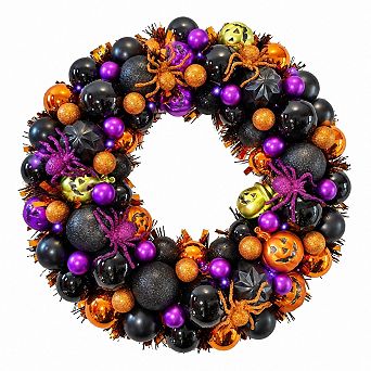 17 Inch Ball Wreath for Front Door with Lights