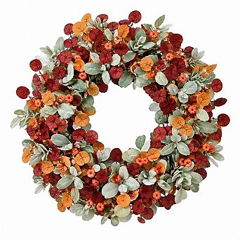 2-Pack Fall Wreath 22 Inch Front Door Decor Pumpkin Eucalyptus Thanksgiving Harvest Porch Indoor