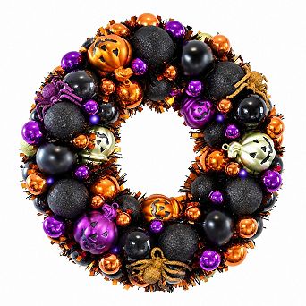 Ball Wreath For Front Door With Lights Halloween Spider Decoration