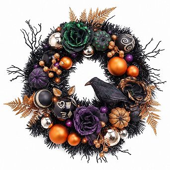 18 Inch Pre-Lit Wreath With Timer LED Lights For Front Door Party Decor