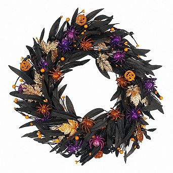 Fall Wreath with Olive Maple Leaf and Pumpkin for Front Door Decor