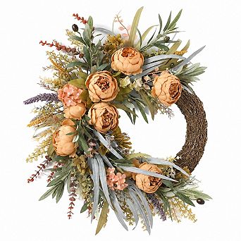 Fall Peony Eucalyptus Wreath Front Door Farmhouse Decor (56 chars)