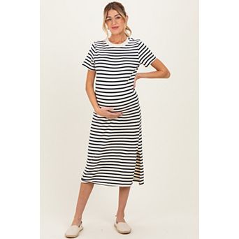 Maternity Striped Short Sleeve Midi Dress