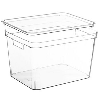 Basicwise Large Set of 3 Clear Storage Container with Lid For Kitchen Pantry Cabinet & Fridge