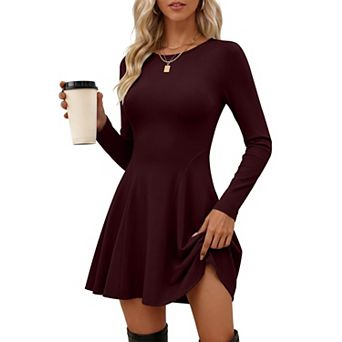 Womens Fall Long Sleeve Bodycon Flowy Mini Dress