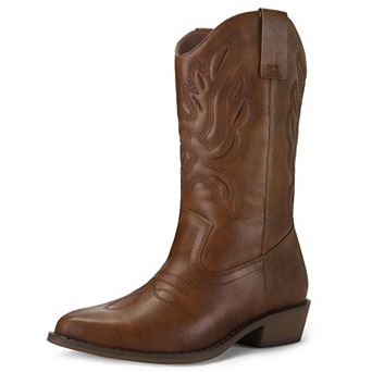 Women Mid Chunky Heel Cowboy Cowgirl Boots