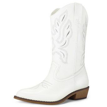 Women Mid Chunky Heel Cowboy Cowgirl Boots