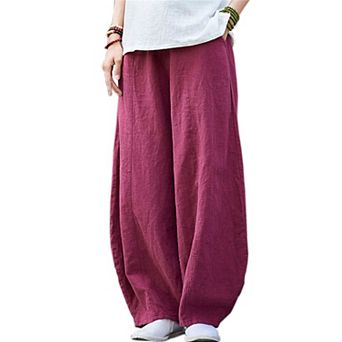 Womens Yoga Casual Linen Pants Wide Leg Elastic Waist