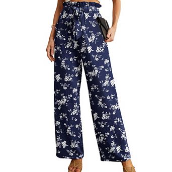Women Yoga High Waist Adjustable Knot Ankle Wide Leg Palazzo Pants Pockets
