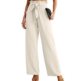 Women Yoga High Waist Adjustable Knot Ankle Wide Leg Palazzo Pants Pockets