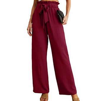 Women Yoga High Waist Adjustable Knot Ankle Wide Leg Palazzo Pants Pockets